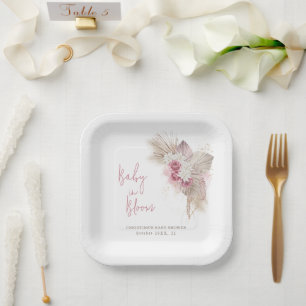 Assiettes En Carton Baby shower exotique Tropical Boho Rose Roses