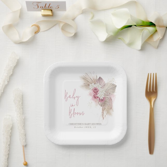 Assiettes En Carton Baby shower exotique Tropical Boho Rose Roses (Mariage)