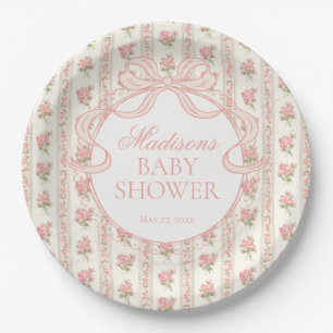 Assiettes En Carton Baby shower Fancy Floral pêche et beige