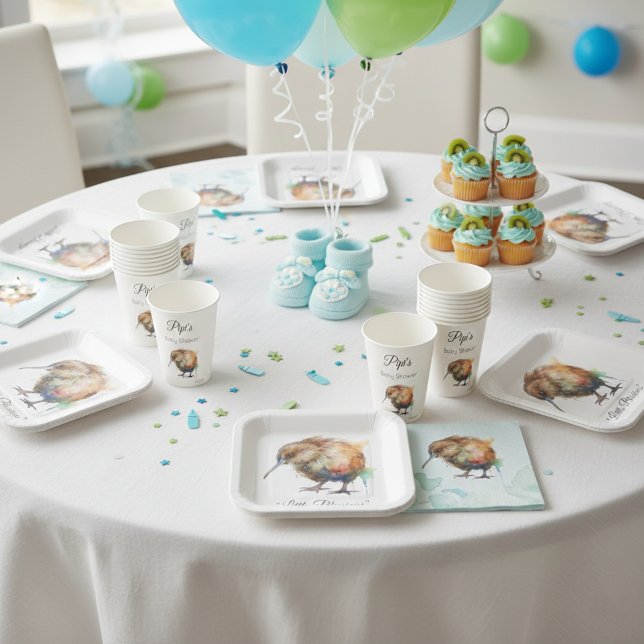 Assiettes En Carton Baby Shower Fantaisiste Oiseau Kiwi | Sweet Pipi (Créateur téléchargé)