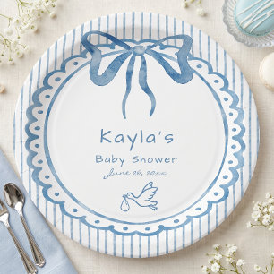Assiettes En Carton Baby Shower Fantaisiste Rayure Arc-en-Ciel Bleu Aq