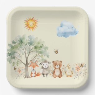 Assiettes En Carton Baby shower faunique des bois Pêche pâle