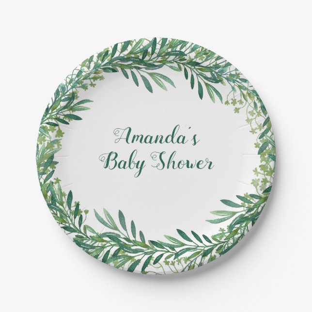 Assiettes En Carton Baby shower Feuille verdure Personnalisé (Devant)