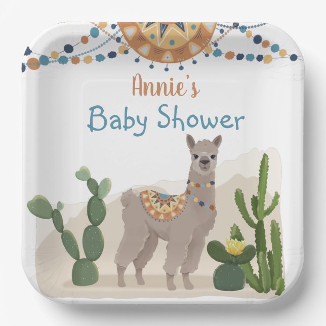Assiettes En Carton Baby shower Fiesta Cactus Llama (Recto)