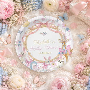 Assiettes En Carton Baby Shower Fille Animaux de la Forêt Fantaisiste