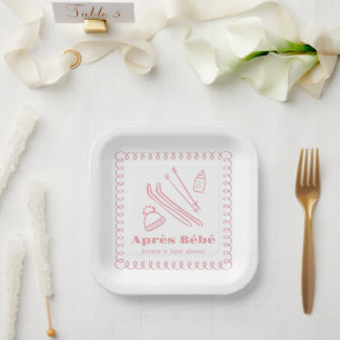 Assiettes En Carton Baby shower Fille Après Bébé, Dessiné À La Main Ro