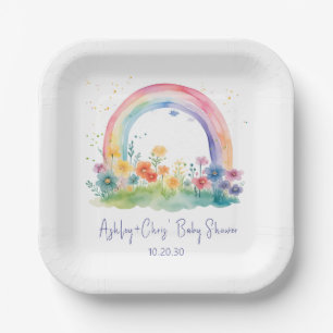 Assiettes En Carton Baby Shower Fille Arc-en-Ciel Fleur Sauvage