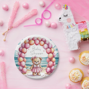 Assiettes En Carton Baby shower Fille Blonde Beachside Teddy Bear