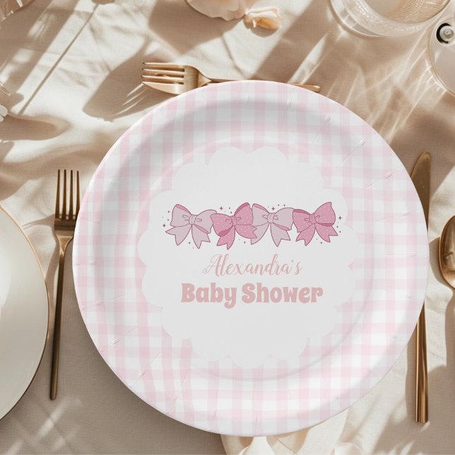 Assiettes En Carton Baby shower fille Bow Aquarelle rose (Créateur téléchargé)