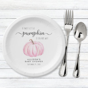 Assiettes En Carton Baby shower fille Citrouille d'aquarelle mignonne