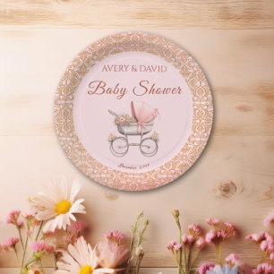 Assiettes En Carton Baby Shower Fille Classique Rose Vintage