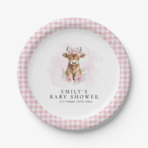 Baby Shower Fille de Vache Écossaise Aquarelle Ros