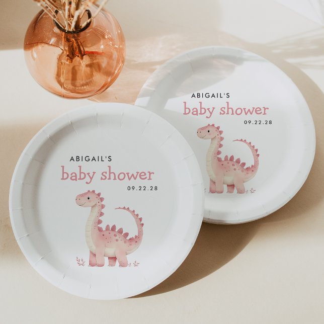 Assiettes En Carton Baby shower fille dinosaure rose mignonne (Créateur téléchargé)