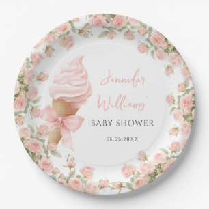 Assiettes En Carton Baby Shower Fille Été Crème Glacée Florale Rose