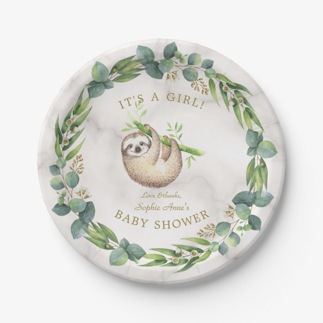 Assiettes En Carton Baby shower Fille Fille Eucalyptus fentes mignonne (Devant)