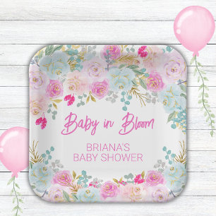 Assiettes En Carton Baby Shower Fille Fleurs Roses