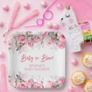 Assiettes En Carton Baby Shower Fille Fleurs Roses Roses
