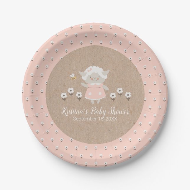 Assiettes En Carton Baby shower fille mignonne (Devant)
