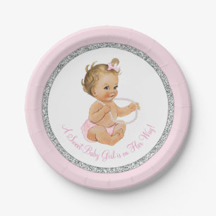 Assiettes En Carton Baby Shower Fille Perle Gris Argent Rose