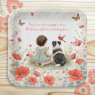Assiettes En Carton Baby Shower Fille Personnalisée et son Chiot