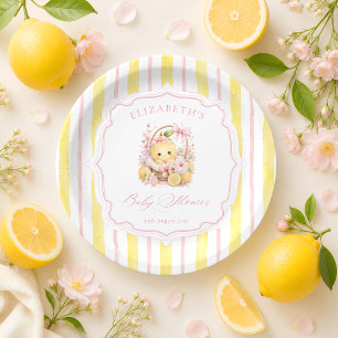 Assiettes En Carton Baby Shower Fille Rayures Citron