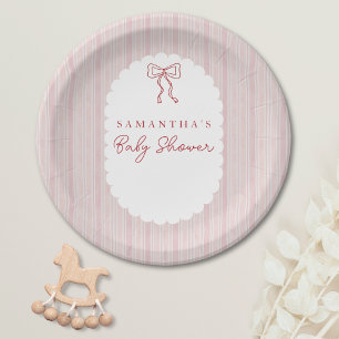 Assiettes En Carton Baby Shower Fille Rose Arc Dessiné à la Main Rouge