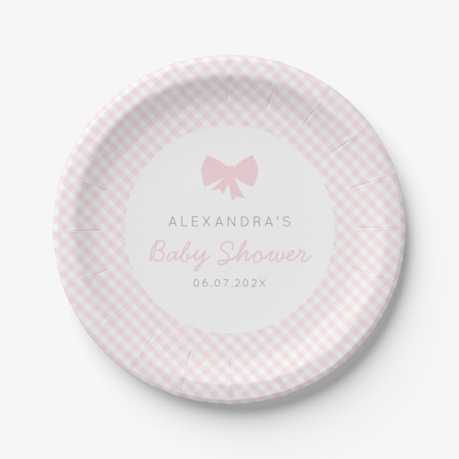 Assiettes En Carton Baby shower fille rose en vichy (Devant)