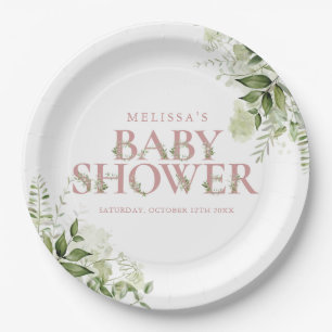 Assiettes En Carton Baby-Shower Fille Rose Poussiéreuse Élégante