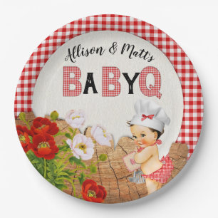 Assiettes En Carton Baby Shower Fille Rouge Gingham Baby Q Barbecue