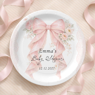 Assiettes En Carton Baby Shower Fille Ruban Rose Élégant
