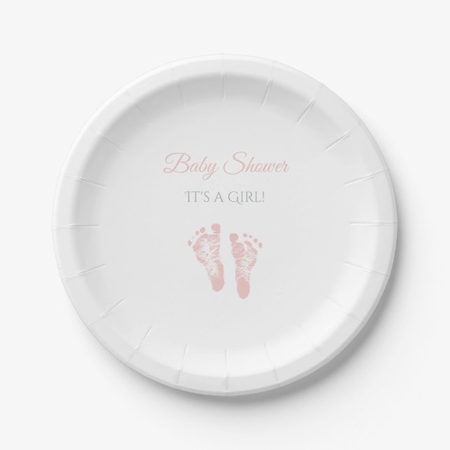 Assiettes En Carton Baby shower Fille Simple Precious Empreintes roses (Devant)