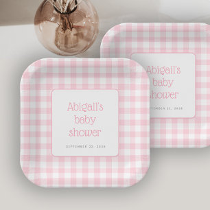 Assiettes En Carton Baby Shower Filles Rustique à Carreaux Gingham Ros