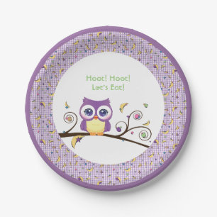 Assiettes En Carton Baby Shower Filleul Hibou Violet Bois de Genre Neu