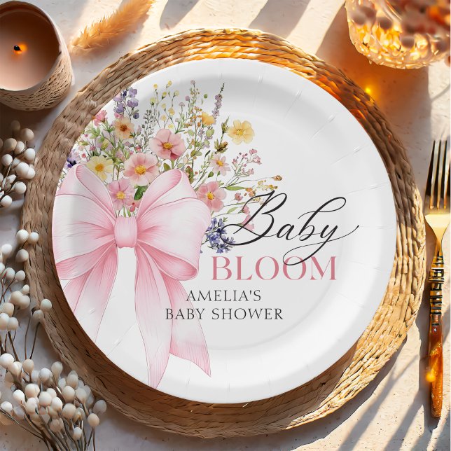 Assiettes En Carton Baby Shower Fleur Bébé Ruban Rose (Créateur téléchargé)
