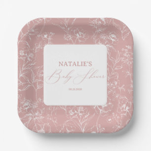 Assiettes En Carton Baby-Shower Fleur Rose Vintage Intemporel