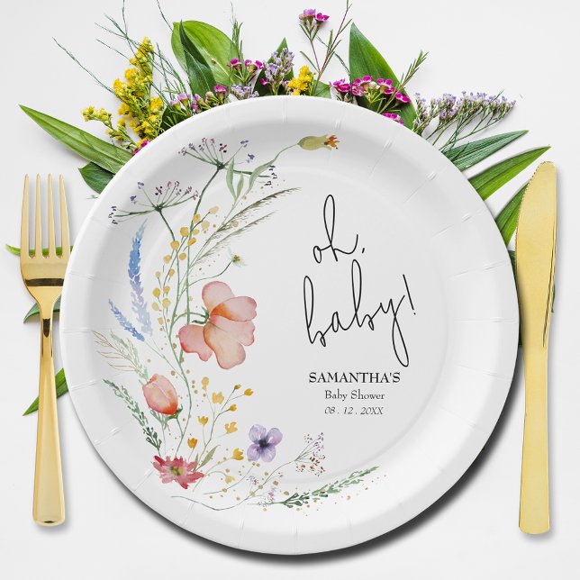 Assiettes En Carton Baby shower fleur sauvage (Oh, Baby! Wildflowers Baby Shower Paper Plates)