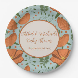 Assiettes En Carton Baby shower fleur sauvage à pavot orange Jardin d