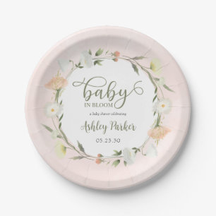 Assiettes En Carton Baby shower Fleur sauvage Baby In Bloom