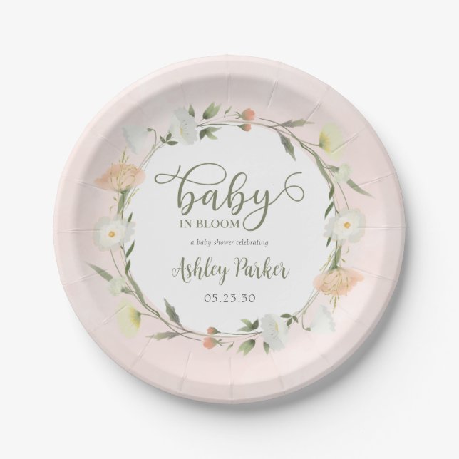 Assiettes En Carton Baby shower Fleur sauvage Baby In Bloom (Devant)