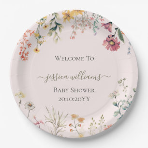 Assiettes En Carton Baby shower Fleur sauvage bébé en fleurs