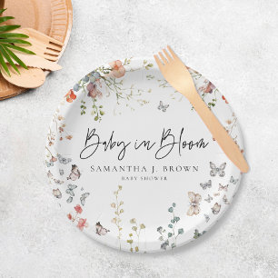 Assiettes En Carton Baby shower Fleur sauvage bébé en fleurs