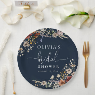 Assiettes En Carton Baby Shower Fleur Sauvage Bleu Marine