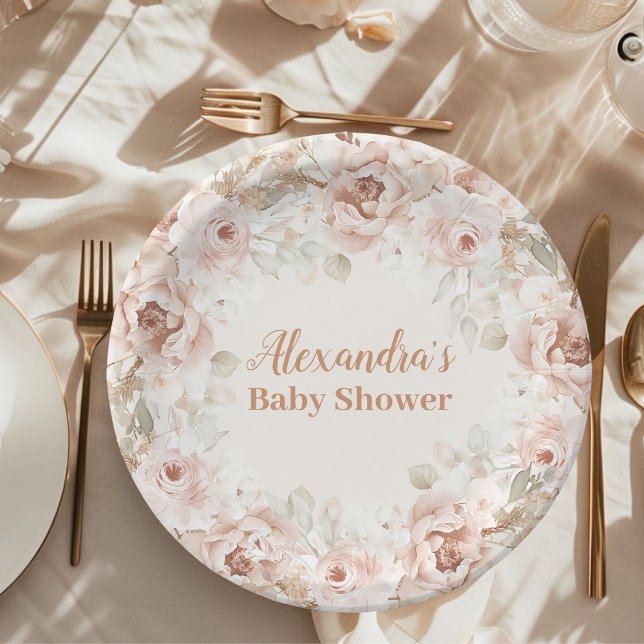 Assiettes En Carton Baby shower fleur sauvage Boho (Créateur téléchargé)