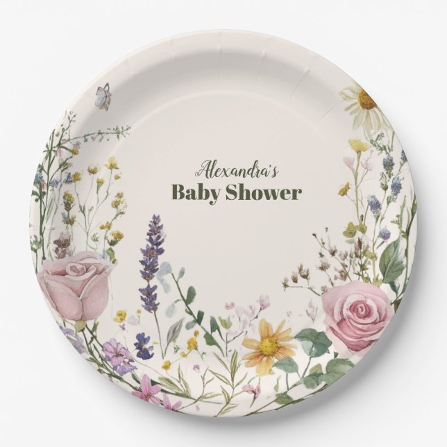 Assiettes En Carton Baby shower Fleur sauvage Boho Chic (Devant)
