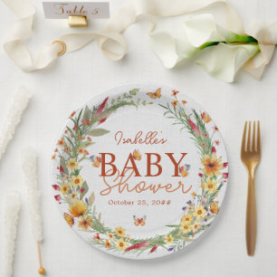Assiettes En Carton Baby shower Fleur sauvage Boho Watercolor
