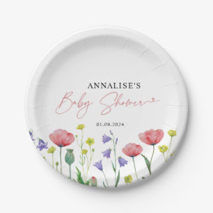 Assiettes En Carton Baby shower Fleur sauvage d'aquarelle