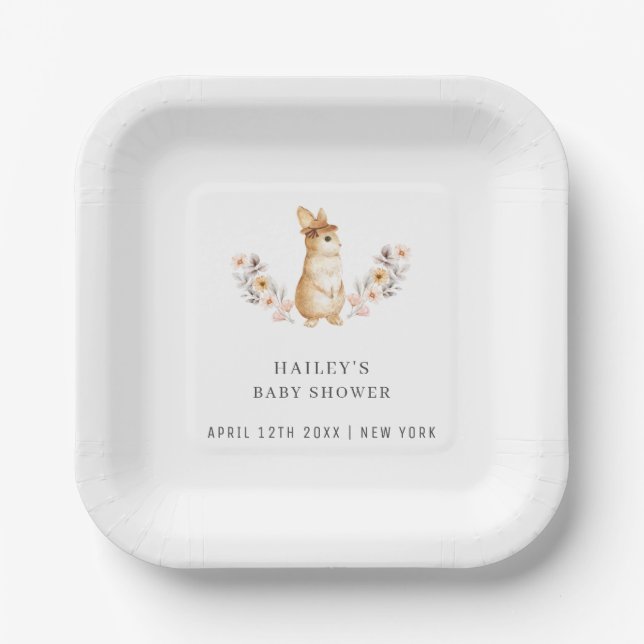Assiettes En Carton Baby shower Fleur sauvage de lapin neutre pour les (Recto)