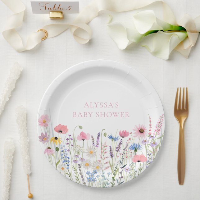 Assiettes En Carton Baby shower Fleur sauvage de Pink Meadow (Mariage)