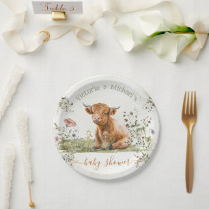 Assiettes En Carton Baby shower Fleur sauvage de vache Highland
