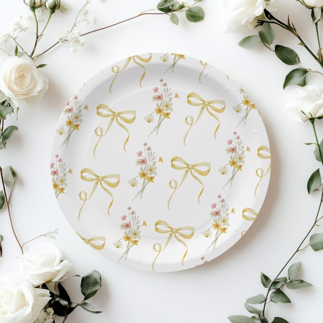 Assiettes En Carton Baby shower Fleur sauvage d'été de la Bow jaune (Créateur téléchargé)